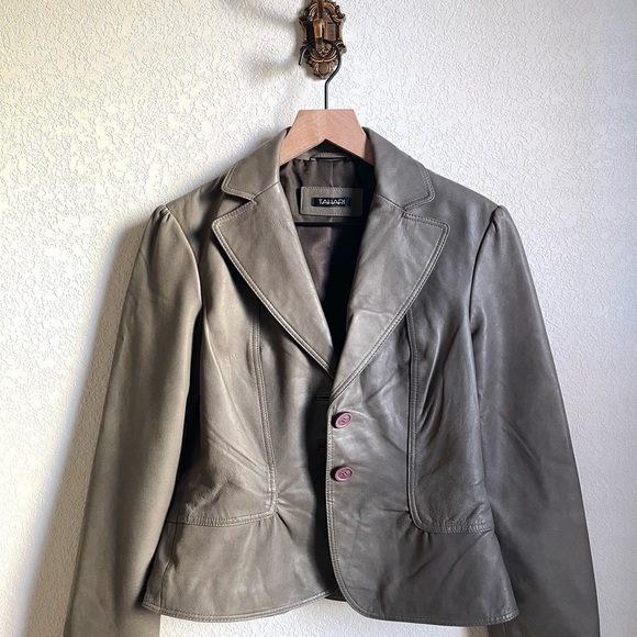 Tahari Jackets & Blazers - Tahari Taupe Leather Jacket